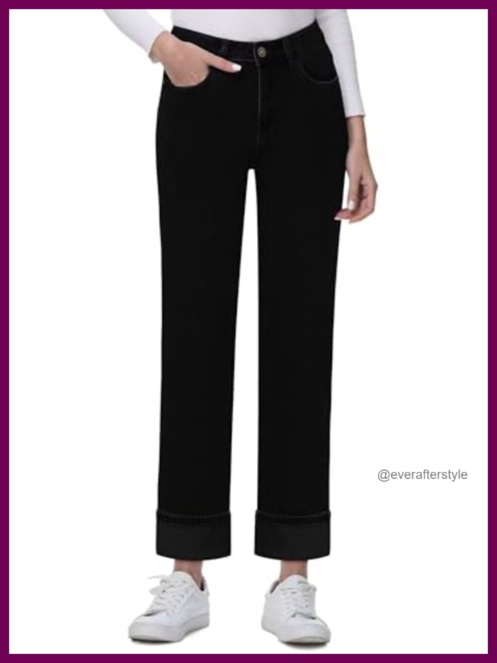 Fleece Lined Straight Leg High Rise Jeans Thermal Winter Pants